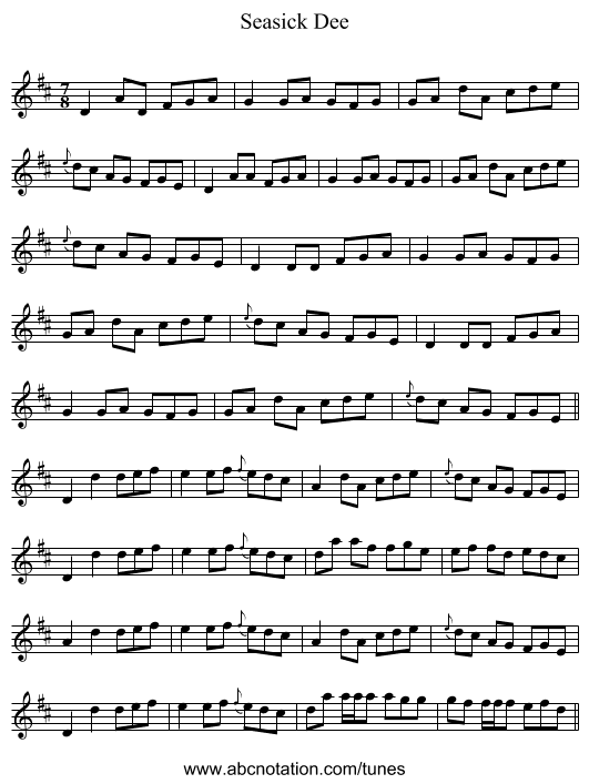 Seasick Dee - staff notation