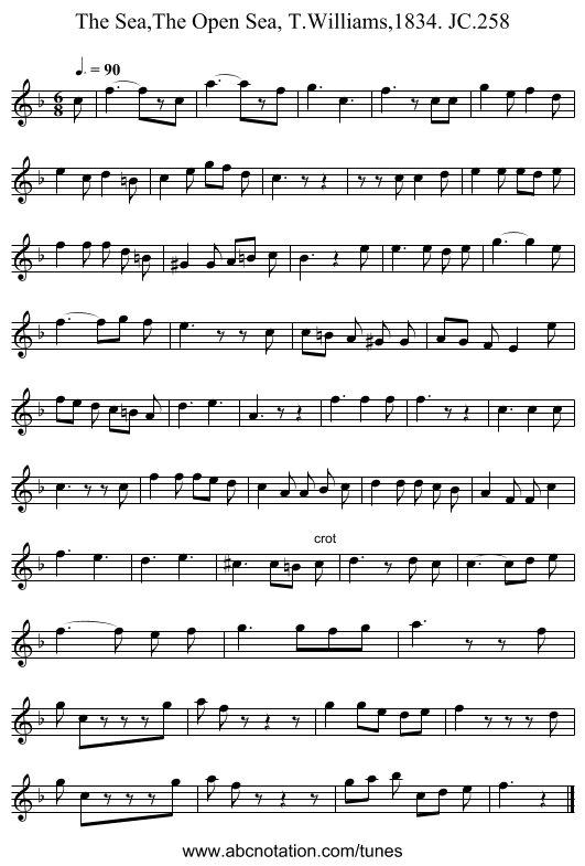 Sea,The Open Sea, T.Williams,1834. JC.258, The - staff notation