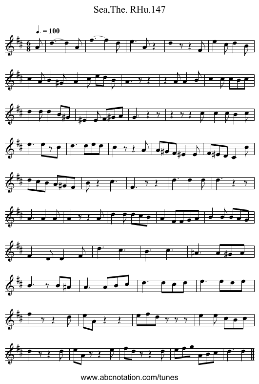 Sea,The. RHu.147 - staff notation