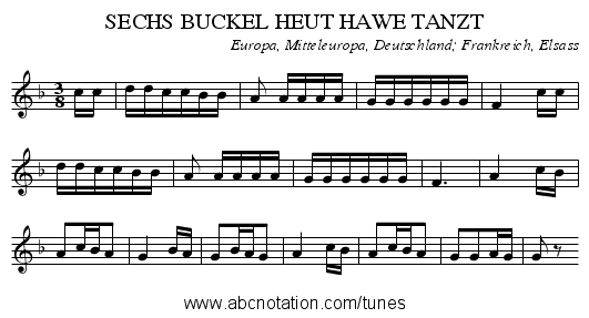 SECHS BUCKEL HEUT HAWE TANZT - staff notation