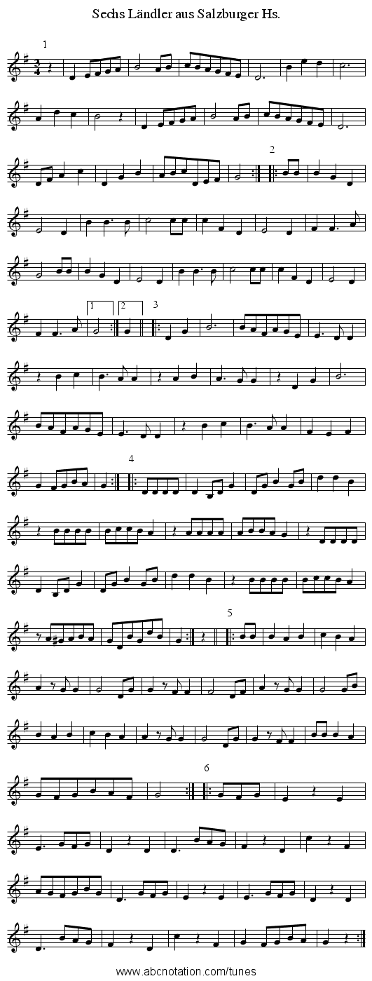 Sechs Ländler aus Salzburger Hs. - staff notation