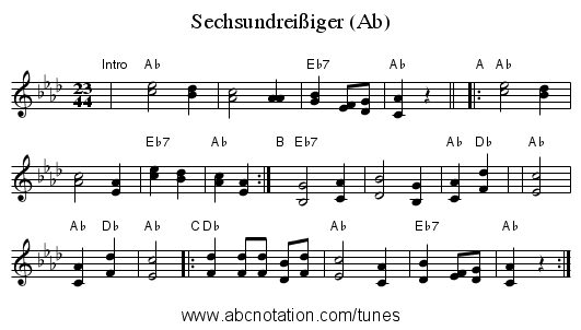 Sechsundreißiger (Ab) - staff notation