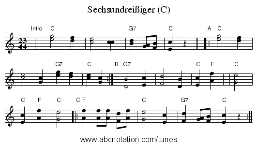 Sechsundreißiger (C) - staff notation
