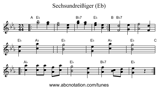 Sechsundrei&szlig;iger (Eb) - staff notation