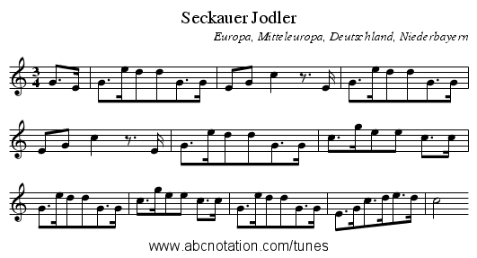 Seckauer Jodler - staff notation