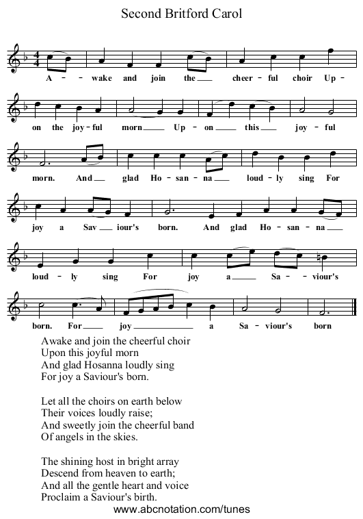 Second Britford Carol - staff notation