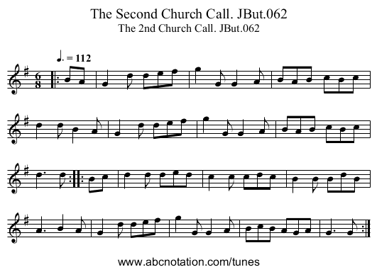 Second Church Call. JBut.062, The - staff notation