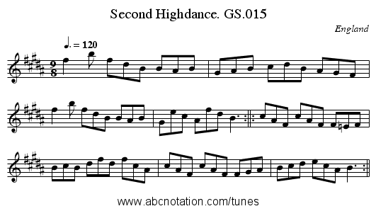 Second Highdance. GS.015 - staff notation