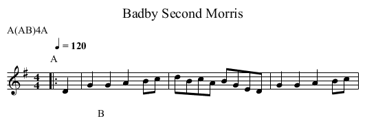 Second Morris, Badby - staff notation
