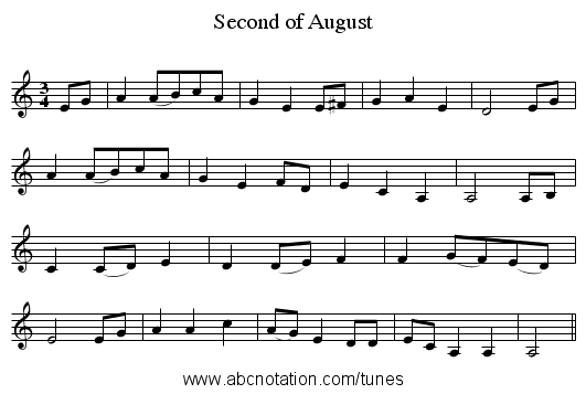 Second of August - staff notation