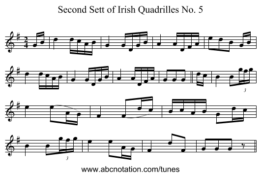 Second Sett of Irish Quadrilles No. 5 - staff notation