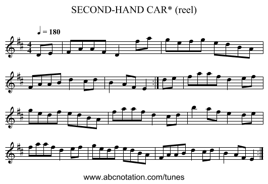 SECOND-HAND CAR* (reel) - staff notation