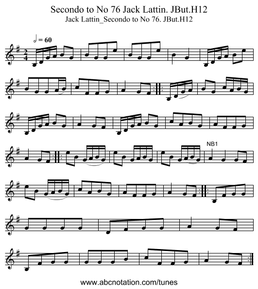 Secondo to No 76 Jack Lattin. JBut.H12 - staff notation