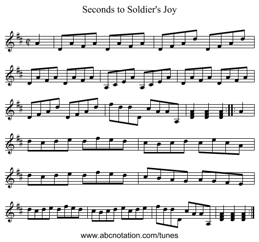 Seconds to Soldier's Joy - staff notation