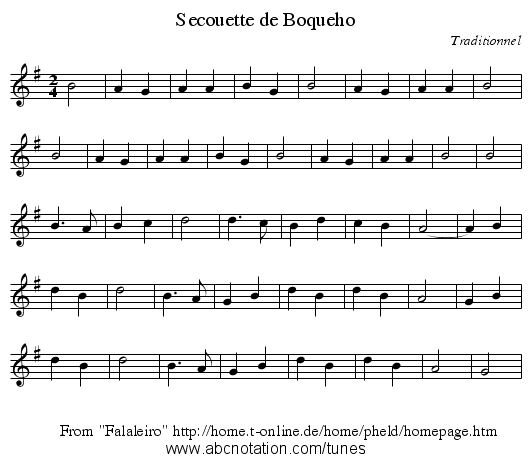 Secouette de Boqueho - staff notation