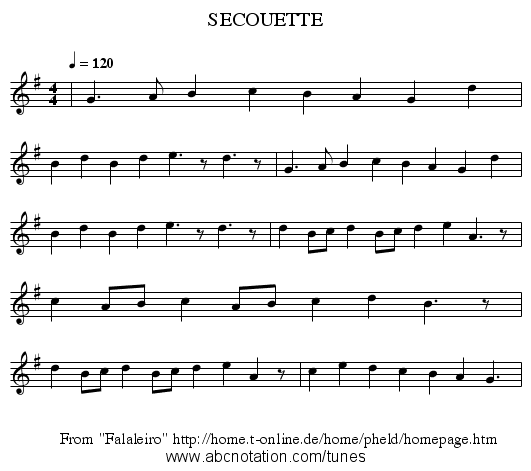 SECOUETTE - staff notation