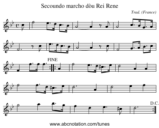 Secoundo marcho dòu Rei Rene - staff notation