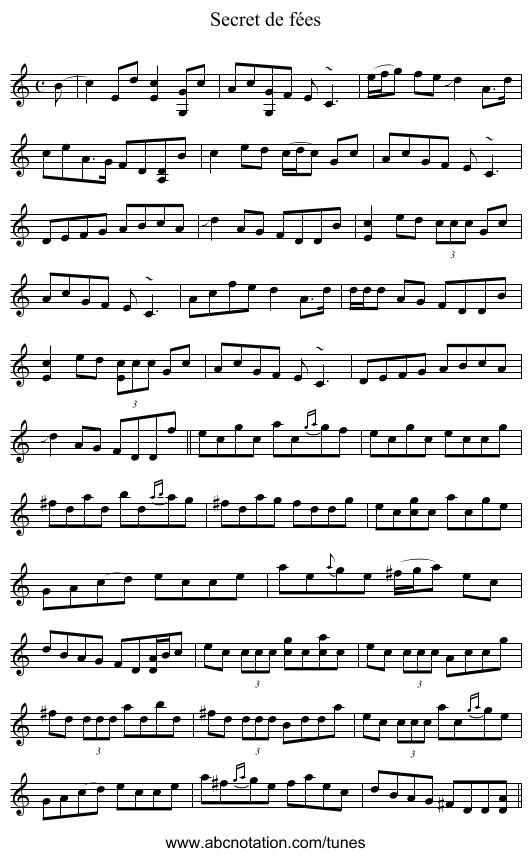 Secret de fées - staff notation