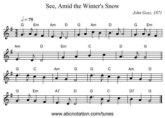 See, Amid the Winter's Snow - staff notation