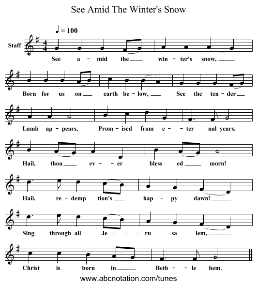 See Amid The Winter's Snow - staff notation