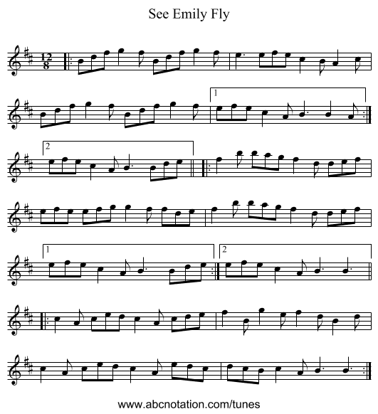 See Emily Fly - staff notation