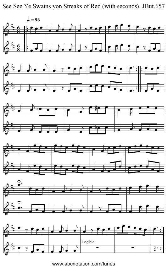 See See Ye Swains yon Streaks of Red (with seconds). JBut.657 - staff notation