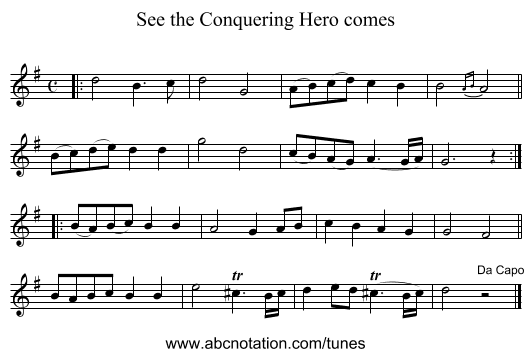 See the Conquering Hero comes - staff notation