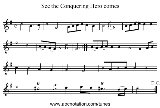 See the Conquering Hero comes - staff notation