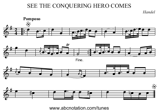 SEE THE CONQUERING HERO COMES - staff notation