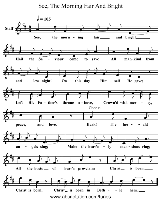 See, The Morning Fair And Bright - staff notation
