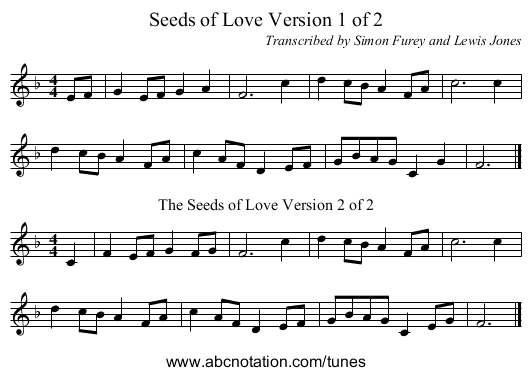 Seeds of Love Version 1 of 2 - staff notation
