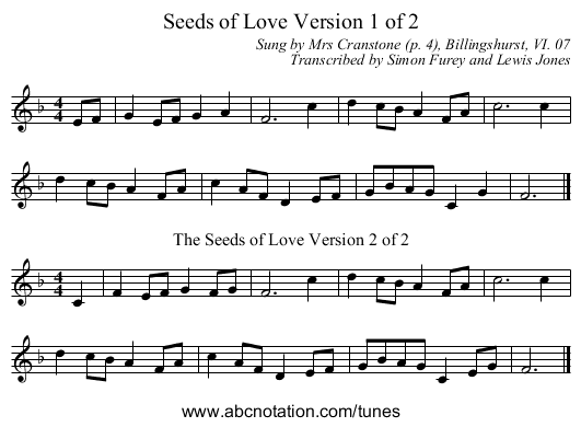 Seeds of Love Version 1 of 2 - staff notation
