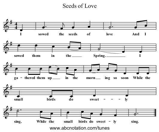 Seeds of Love - staff notation