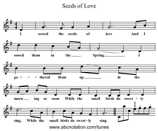 Seeds of Love - staff notation