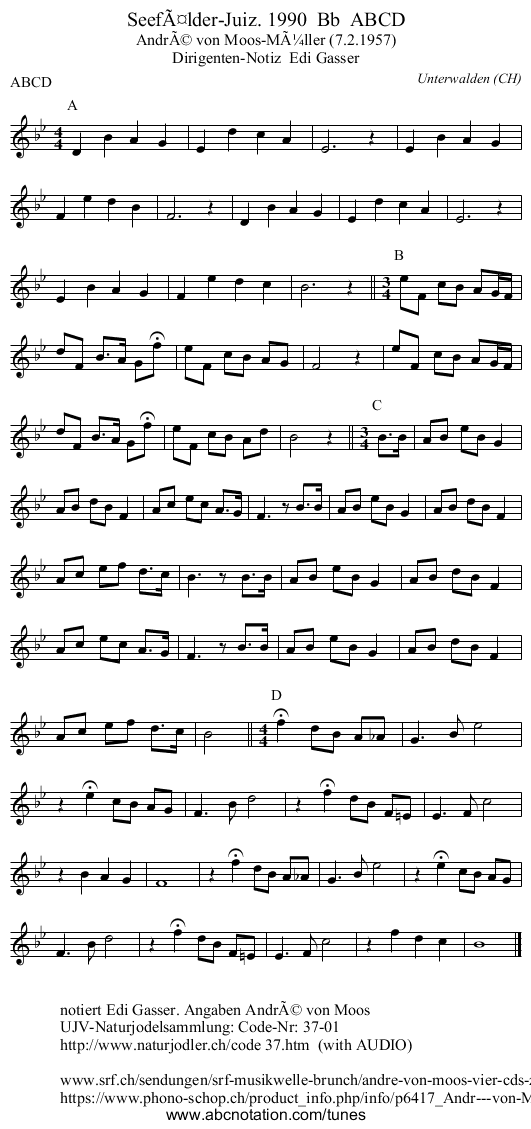 Seefälder-Juiz. 1990 Bb ABCD - staff notation