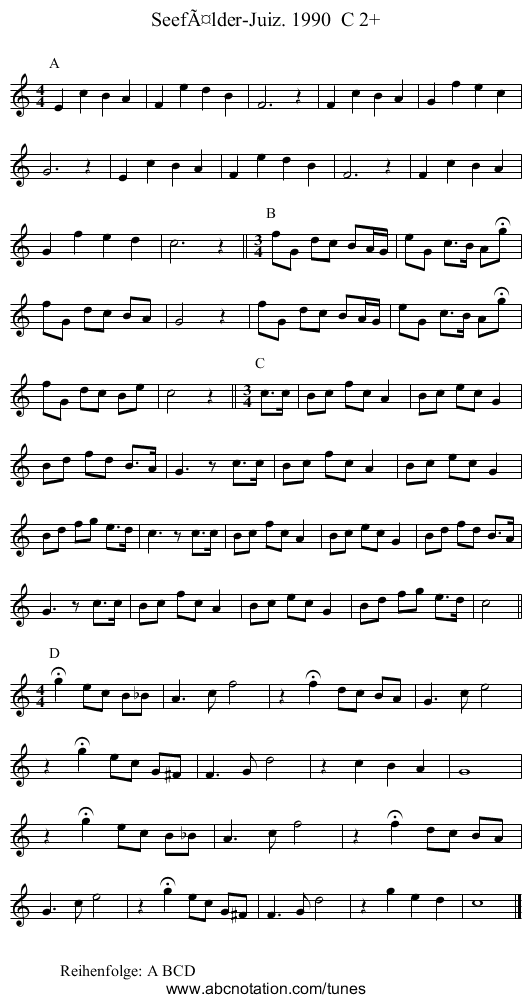Seefälder-Juiz. 1990 C 2+ - staff notation
