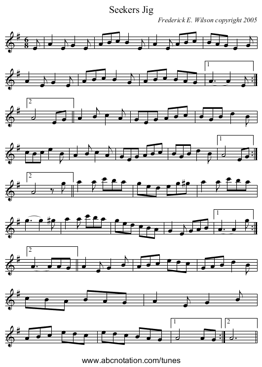Seekers Jig - staff notation
