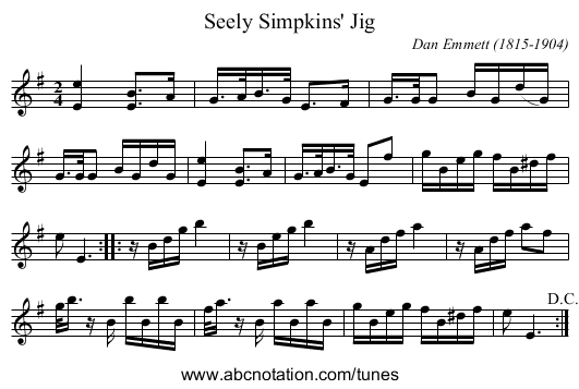 Seely Simpkins' Jig - staff notation