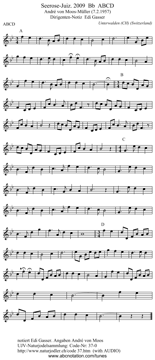 Seerose-Juiz. 2009  Bb  ABCD - staff notation