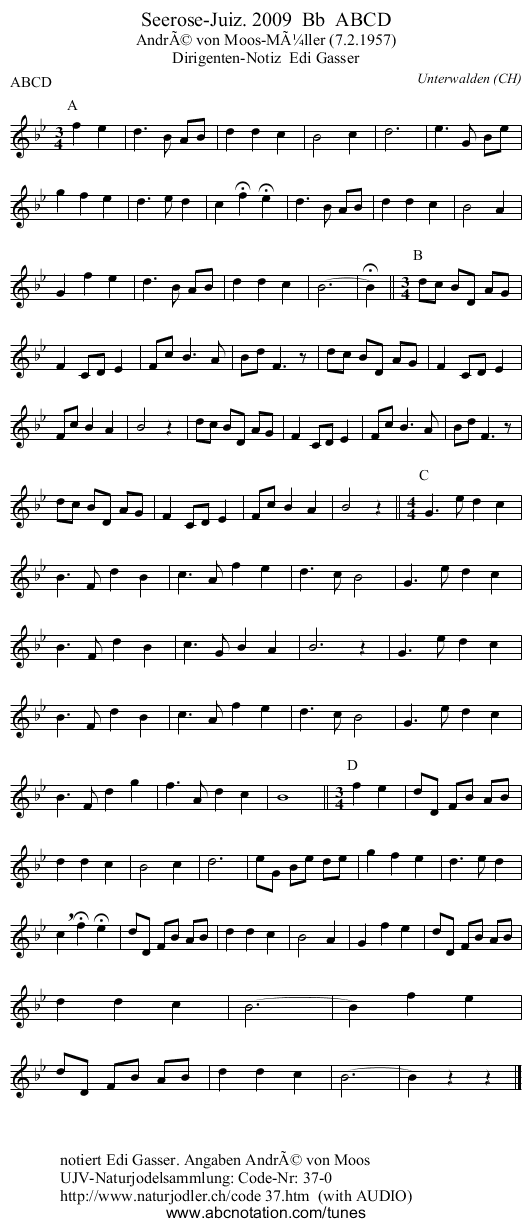 Seerose-Juiz. 2009  Bb  ABCD - staff notation