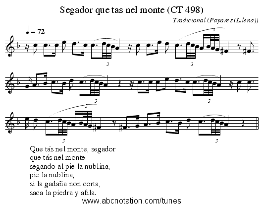 Segador que tas nel monte (CT 498) - staff notation