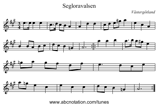 Segloravalsen - staff notation