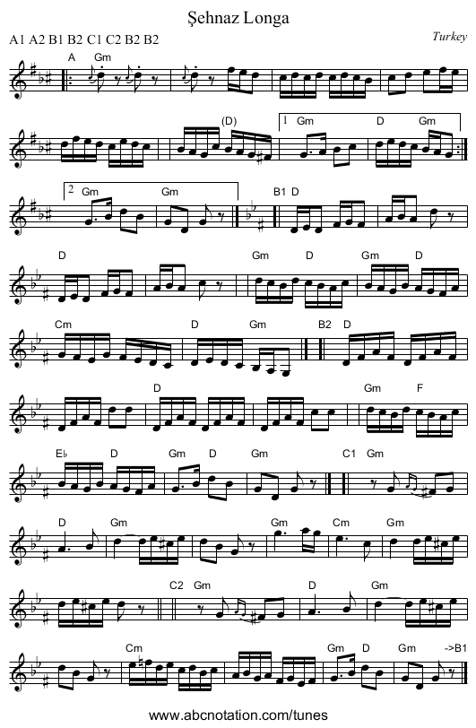 Şehnaz Longa - staff notation