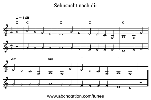 Sehnsucht nach dir - staff notation