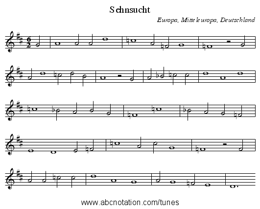 Sehnsucht - staff notation
