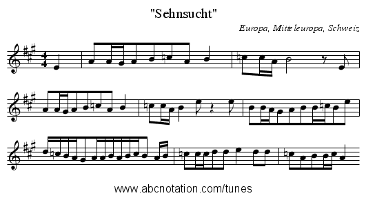 Sehnsucht - staff notation
