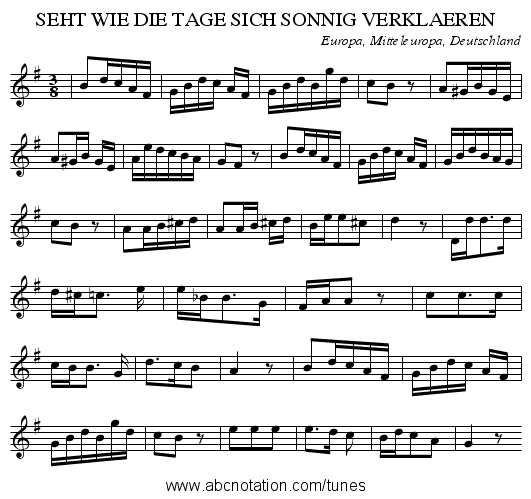 SEHT WIE DIE TAGE SICH SONNIG VERKLAEREN - staff notation