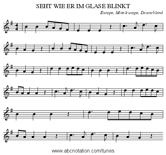 SEHT WIE ER IM GLASE BLINKT - staff notation