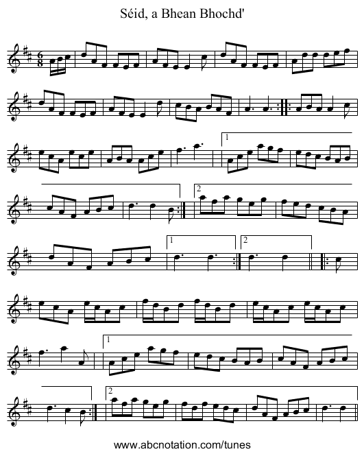 Séid, a Bhean Bhochd' - staff notation