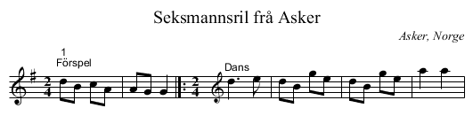 Seksmannsril frå Asker - staff notation